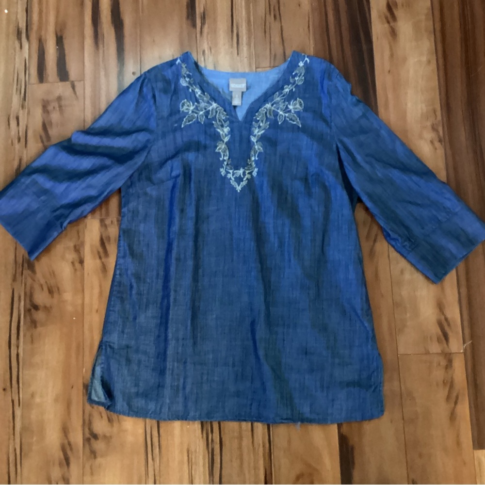 Chico's Blue Embroidered Blouse